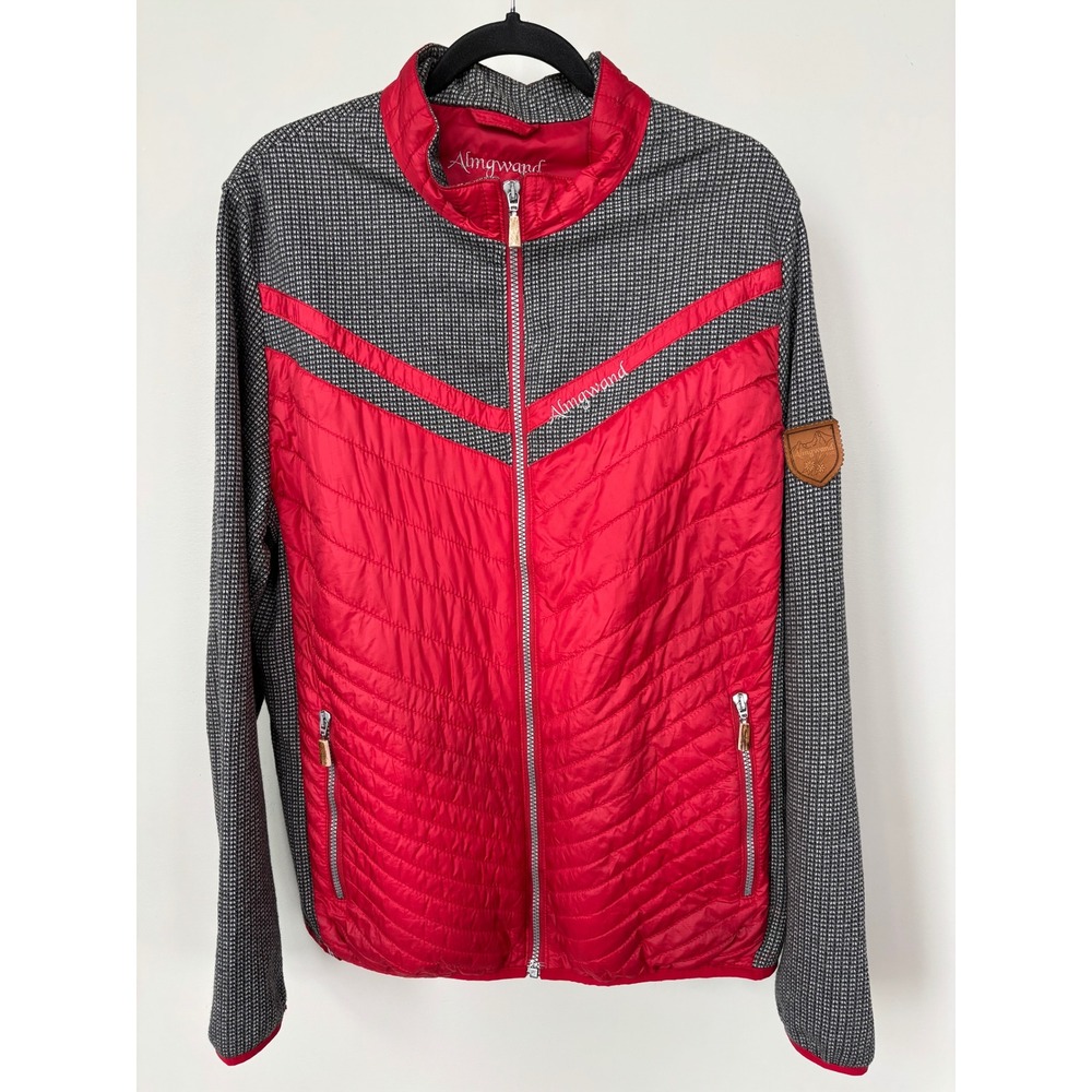 Almgwand 1928 Mens Red Quilted Hybrid Knit Puffer Jacket Full Zip Size 52 L/XL